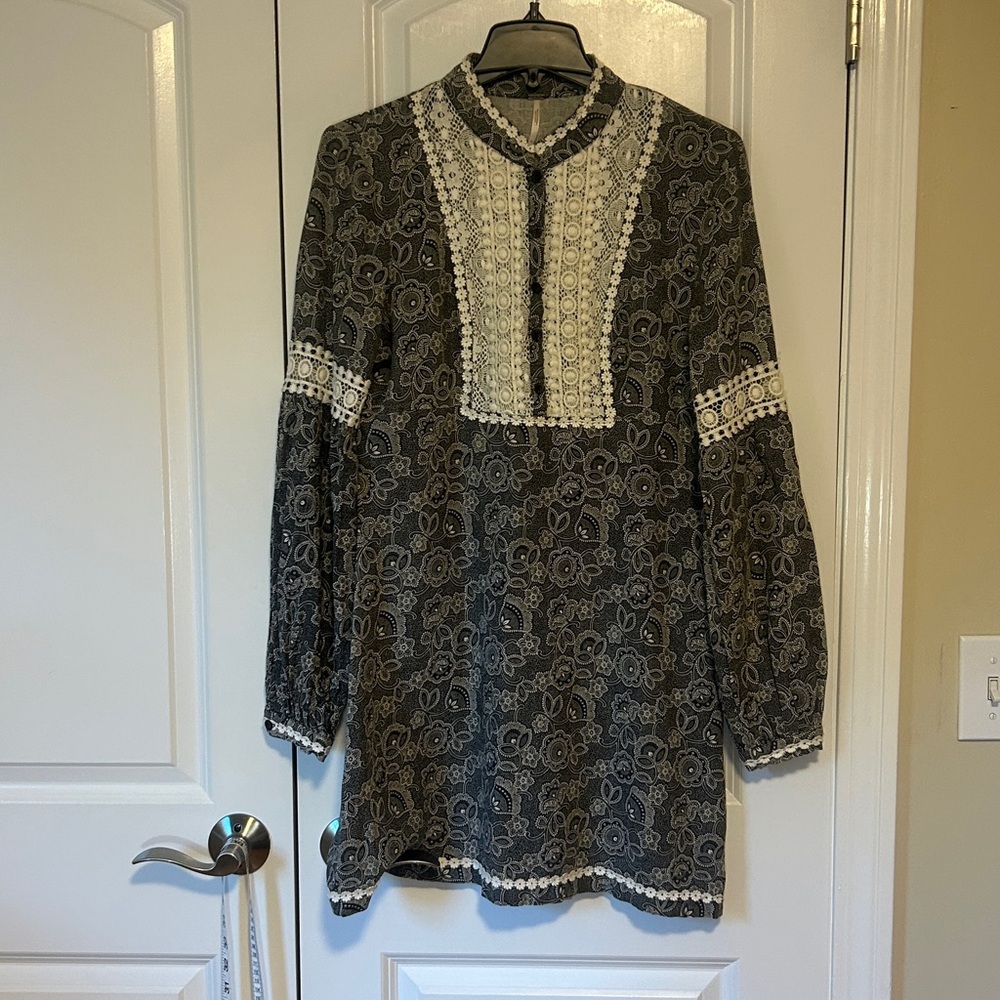 Free People BoHo lace crochet tunic dress blouse S/M